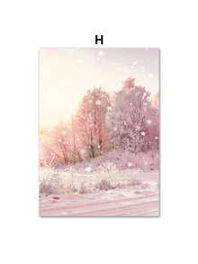1PC Pink Christmas Winter Snow Santa Chalet Wall Art Canvas Painting Nordic Posters And Prints Wall Pictures For Bedroom Home Decor No Frame Christmas Decorations Room Decor - Multicolor - View 30