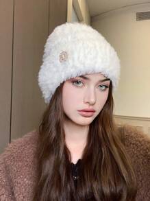 1pc Women Striped Knit Beanie Hat With G Metal Logo, Warm Thick Ear Protection Winter Hat, Cute Casual Elegant Retro Streetwear Fashion Versatile Ski Outdoor Travel Party Daily Use,Summer,Beach,Holiday,Festival - R Mark - View 11