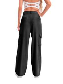 Low-Rise, Slim-Fit Work Pants With Multiple Pockets - Dark Grey - View 2