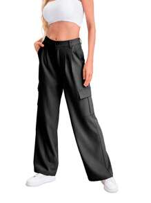 Low-Rise, Slim-Fit Work Pants With Multiple Pockets - Dark Grey - View 4