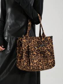 Casual Commuting Large Capacity Bag Women's 2024 New Autumn And Winter Popular Leopard Print Shoulder Bag For College Students - Brown - View 3