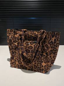 Casual Commuting Large Capacity Bag Women's 2024 New Autumn And Winter Popular Leopard Print Shoulder Bag For College Students - Brown - View 8