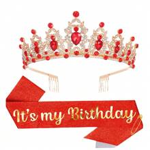 2 件套生日绶带丝带这是我的生日皇冠头饰水钻生日头饰生日绶带带别针生日快乐皇冠和绶带丝带用于生日派对舞会装饰新娘头饰
