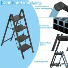 LILIIN Stepladder 3 Steps Foldable, Steel Ladder, Non-Slip Rubber Mats, Widened Steps, Load Capacity Up To 270KG, For Home, Office, Garage, Black - 4 Stufen - View 4