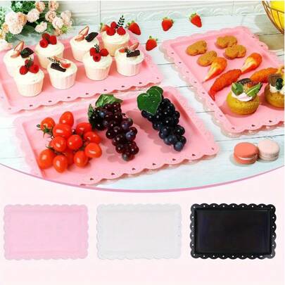 1/2 件欧式长方形纸杯蛋糕零食水果托盘蛋糕甜点塑料展示托盘多功能家用水果和食物展示托盘纸杯蛋糕展示架适用于感恩节婚礼生日派对桌面装饰托盘厨房工具