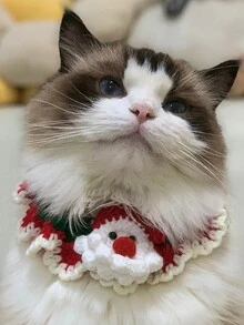 1 件宠物圣诞针织围巾（适用于猫和狗）-猫围巾，圣诞老人项圈，毛绒铃铛，狗水围巾，宠物围巾，宠物方围巾 - 彩色 - 查看 5