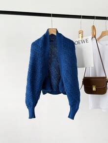 1 件纯色休闲羊毛针织冬季流苏条纹腈纶围巾，时尚蓝色尼龙涤纶颈部保暖器 - 彩色 - 查看 8