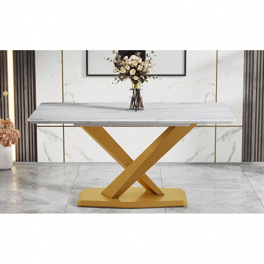 Large Modern Minimalist Rectangular White Imitation Marble Dining Table