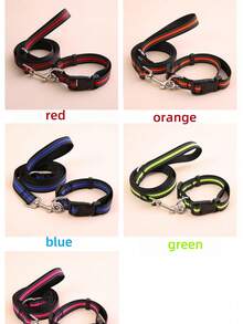 发光宠物狗项圈和牵引绳套装，可调节尼龙带项圈，适合小型、中型和大型犬 - 玫紅色 - 查看 1