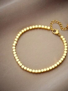 1pc Stainless Steel Square Beaded Necklace, Fashionable Gold Color, Suitable As A Gift - necklace - View 2