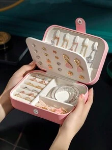 1 件便携式皮革首饰盒，珠宝旅行收纳盒皮革耳环项链戒指手镯展示盒带按扣，适用于耳环、项链、戒指、手镯、圣诞礼物 - 彩色 - 查看 6