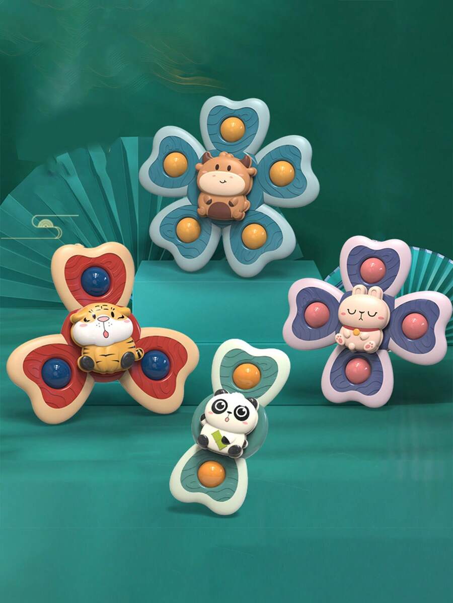 卡通卫浴玩具套装强力吸盘动物手风车玩具0-1岁宝宝吸盘旋转玩具卫浴玩具洗澡玩具 - 彩色 - 查看 1