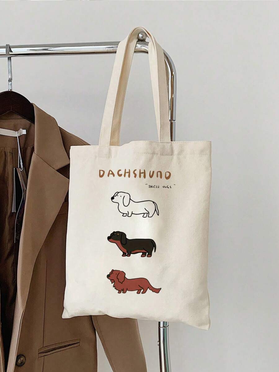 3 piezas Bolso de mano con estampado de perro salchicha, bolso de hombro casual de gran capacidad, bolsa de compras diaria, bolsa de almacenamiento multiusos, bolso de viaje ligero, regalo pensativo, recuerdo de viaje, bolso de viaje esencial, adecuado para ir y volver del trabajo, volver a la escuela, viajes, picnics, campamentos, aventuras al aire talla grande, bolso de perro salchicha, regalo de Navidad creativo