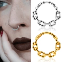 1pc 316 Surgical Stainless Steel Round Chain Nose Ring, Cartilage Hoop, Septum Ring, Piercing Jewelry - Chain - View 12
