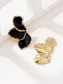 1 Pair Fashionable & Elegant Enameled Metal Floral Earrings - Black - View 4