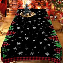 1st Kersttafelkleed, Kerstboomtafelkleed 70 Ronde Inch, Zwart Geruit Rechthoekig Winterkerst En Sneeuwvlok Keuken Kersttafeldecoratie, Geschikt Voor Gezinnen, Diners, FeestenKerstdecoratie, Kerstfeestbenodigdheden