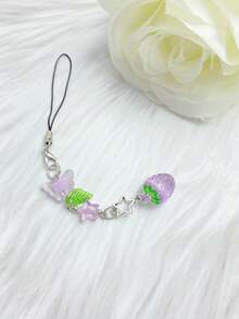 紫色亚克力草莓形手机挂绳，防丢失 - 淡紫色 - 查看 3