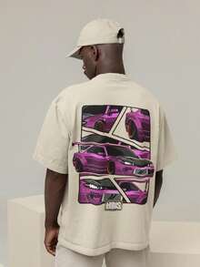 Men's Oversized T-Shirt 100% Premium Cotton Car BIS Streetwear Shirt - 米色 - 查看 1