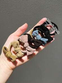 6/12 件蝴蝶结弹性发圈，时尚女士马尾辫发夹 - 彩色 - 查看 3