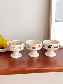 奶油陶瓷高碗卡通动物图案甜品碗蛋糕冰淇淋酸奶杯布丁杯甜品店杯水果杯餐桌装饰摆件客厅餐桌装饰送给家人和朋友的最佳生日节日杯礼物 - 彩色 - 查看 6