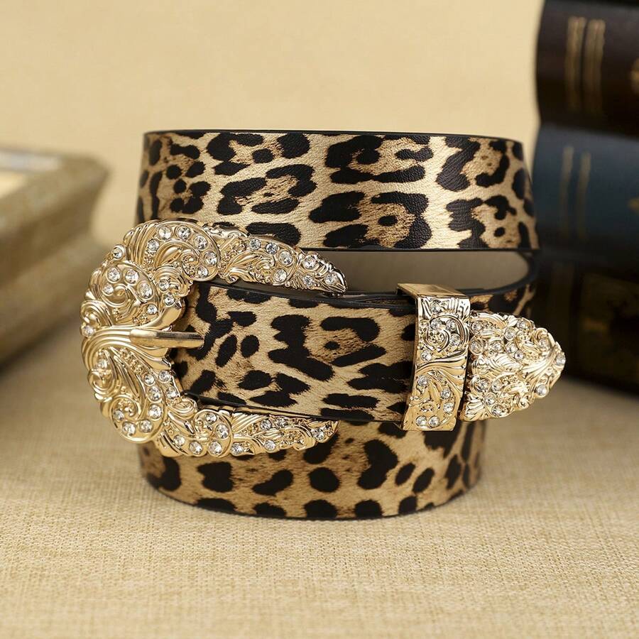 1pc Women's Bohemian Style PU Leather Belt With Gold Metal Buckle, Minimalist & Stylish, Suitable For Daily Wear Summer, School Fall, Autumn, Halloween - Multicolor - View 1