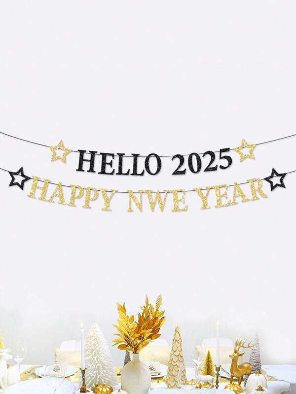 1pc Hello 2025 Happy New Year Banner Party Decoration Pennant & Garland, Holiday Decor Banner