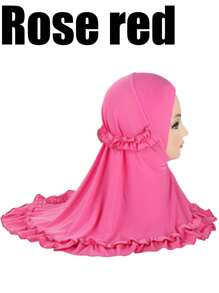 1pc Cute Girl's Ruffled Square Headband Scarf Summer Accessory Lovely Neck Scarf, Girls Arabric Style Ruffled Headscarf, Islamic Arab Scarf Shawl With Floral Edge, Girls Solid Color Headscarf Hat
