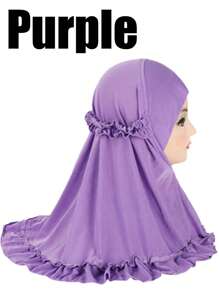 1pc Cute Girl's Ruffled Square Headband Scarf Summer Accessory Lovely Neck Scarf, Girls Arabric Style Ruffled Headscarf, Islamic Arab Scarf Shawl With Floral Edge, Girls Solid Color Headscarf Hat