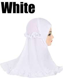 1pc Cute Girl's Ruffled Square Headband Scarf Summer Accessory Lovely Neck Scarf, Girls Arabric Style Ruffled Headscarf, Islamic Arab Scarf Shawl With Floral Edge, Girls Solid Color Headscarf Hat