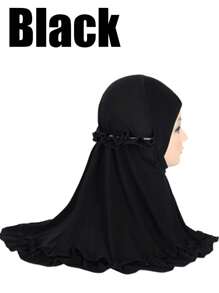 1pc Cute Girl's Ruffled Square Headband Scarf Summer Accessory Lovely Neck Scarf, Girls Arabric Style Ruffled Headscarf, Islamic Arab Scarf Shawl With Floral Edge, Girls Solid Color Headscarf Hat