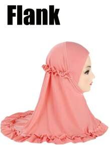 1pc Cute Girl's Ruffled Square Headband Scarf Summer Accessory Lovely Neck Scarf, Girls Arabric Style Ruffled Headscarf, Islamic Arab Scarf Shawl With Floral Edge, Girls Solid Color Headscarf Hat