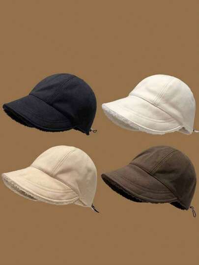 Women's Fashionable Versatile Thick Sherpa Lined Short Brim Warm Cap, Upgraded With Thermal Lined In Winter
