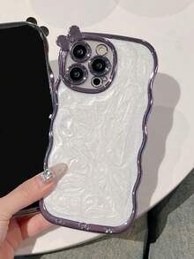 时尚高端电镀弓形波浪乳白色防摔液态硅胶手机壳适用于苹果智能手机 - 紫色 - 查看 2