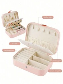 1 件便携式皮革首饰盒，珠宝旅行收纳盒皮革耳环项链戒指手镯展示盒带按扣，适用于耳环、项链、戒指、手镯、圣诞礼物 - 彩色 - 查看 10