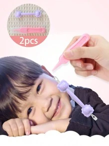 2pcs/Set Ear Cleaning Clip Set, Infant Nasal Aspirator For Clearing Mucus,Newborn Baby Nose Cleaning Tweezers, Baby Nose Cleaner And Ear Wax Removal Tool. Baby Care Gadget . Snot Booger Picker For Newborns, Infants & Toddlers - Pink + Purple - View 1