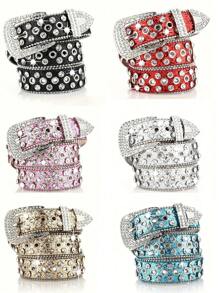 Ceinture homme de style punk, couleur unie, avec incrustation de strass. Ceinture  haut de gamme pour hommes. Convient pour les tenues casual, scolaires, professionnelles, pour petit-ami, mari, père. Idéal pour les hommes, les adolescents, les sorties, les vacances, le sport, les voyages, le style bohème, l'automne-hiver. Accessoire mode adapté pour les adolescents, les jeunes, les hommes, les tenues casual, outdoor, sportives, les vacances, les cadeaux de remise de diplôme, d'anniversaire, pour un port quotidien. - Multicolore - Voir 1