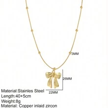 1pc Evil Eye, Bowknot Charm Pendant Necklace, Orange Lucky Golden Heart Pendant Necklace, Cross Pendant Necklace, Mother's Day Gift, Women Stainless Steel Jewelry