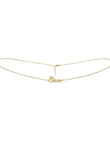 1pc Gold Gold Silver Rose Gold Personalized Name Belly Chain, Custom Women's Waist Chain, Stylish Stainless Steel Bohemian Beach Jewelry, Casual & Sexy Glamour Women's Waist Chain Body Chain Suitable For Summer Parties, Girlfriend's Birthday Gift Thanksgiving Christmas (Custom Remarks In English Only)