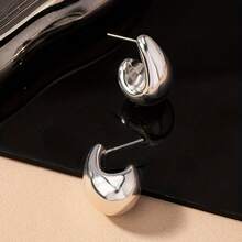 1 对水滴型 J 形设计金色银色耳钉，奢华优雅风格耳钉珠宝适合女性日常佩戴 - 銀色 - 查看 5