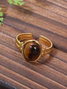 1 chiếc nhẫn hở có thể điều chỉnh hình bầu dục bằng thép không gỉ màu nâu vàng thanh lịch cổ điển tối giản quyến rũ sáng tạo, thích hợp cho phụ nữ đeo hàng ngày, quà tặng tiệc hoài cổ và Ngày của Mẹ - màu nâu - Xem 5