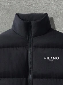 男士长袖加厚保暖秋冬立领字母印花绗缝外套