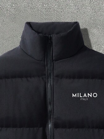 Herr Långärmad Förtjockad Varm Höst Vinter Standkrage Bokstavstryck Vadderad Kappa