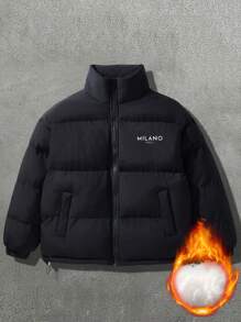 男士长袖加厚保暖秋冬立领字母印花绗缝外套