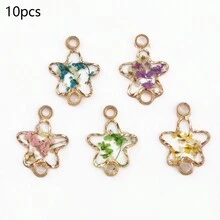5/10 chiếc Mặt dây chuyền hình ngũ giác tinh dầu hoa khô tự làm Vòng tay, vòng cổ, móc chìa khóa trang sức phong cách mộc mạc quyến rũ - Nhiều màu - Xem 12