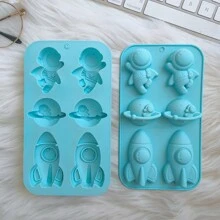 1pc 6 Cavity 3 Designs (Earth, Rocket, Astronaut) Silicone Cake Mold 3D Chocolate Pudding Bread Baking Pan Cake Decorating Tools - Mint Blue - View 5