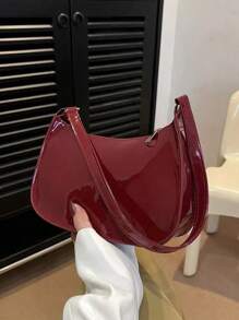 Bolso de hombro con cierre de cremallera de unicolor y estilo minimalista, bolso de hombro con cremallera, bolso de piel sintética de unicolor, bolso burdeos, regalo ideal para Año Nuevo, bolso burdeos de moda