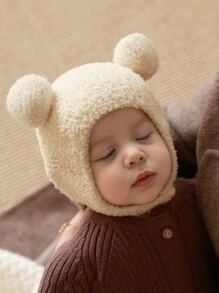 1 件装婴儿/儿童珊瑚保暖针织护耳帽，男女通用，适合秋冬季