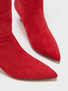 1双女士尖头细高跟踝靴，高帮保暖时尚靴，适合秋冬季节，可搭配连衣裙，猫跟 - 紅色 - 查看 5