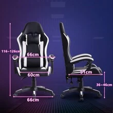 CLIPOP Gaming Chair, Ergonomic Computer Swivel Chair With Headrest And Lumbar Support, Tilt And Lock Function, Height Adjustable, Swivel Chair, High Back, Racing Chair - Black - View 2