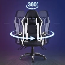 CLIPOP Gaming Chair, Ergonomic Computer Swivel Chair With Headrest And Lumbar Support, Tilt And Lock Function, Height Adjustable, Swivel Chair, High Back, Racing Chair - Black - View 5